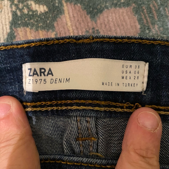 Women's Zara Jeans Blue Size 6 McBling Raw Hem Rhinestone Leg Stripe Ankle - Picture 8 of 10